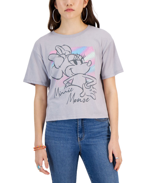 Juniors' Minnie Mouse Graphic Short-Sleeved Crop T-Shirt